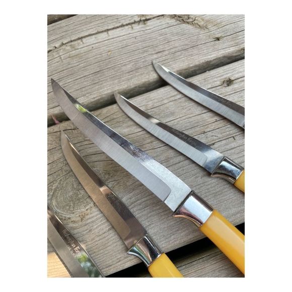 Vintage Bakelight Handle Steak Knife Set x 6 Butterscotch Washington Forge Steel - Picture 3 of 14